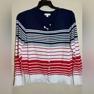 Charter Club Red White Blue Button Front Cardigan 4th of July Patriotic Large